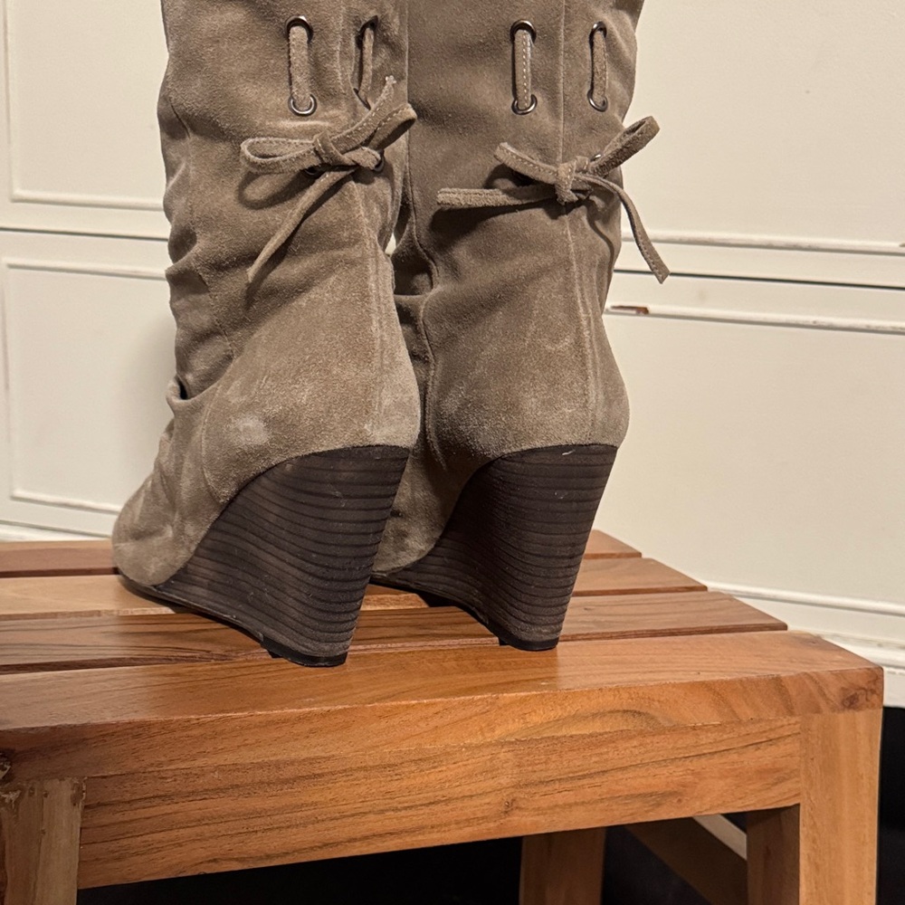 Melin Taupe Lace Up Wedge Boots - Picture 5 of 7